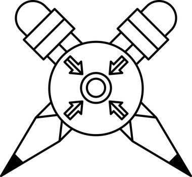 Ortasında kalem olan bir makasın siyah beyaz çizimi. Makas kalemi gösteriyor, bu da resmin merkezini gösteriyor. Hassasiyet ve odaklanma kavramı