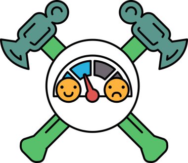 Hız göstergesi, çekiç ve çivi olan bir arabanın karikatür görüntüsü. Hız göstergesi düşük gösteriyor.