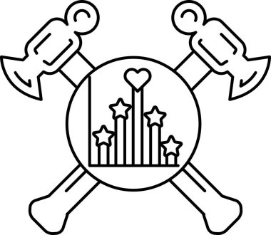 Bir çekiçle bir balta birbirlerinin üzerinden geçer. Çekiç solda, balta da sağda. Çarmıhın ortasında bir kalp var.