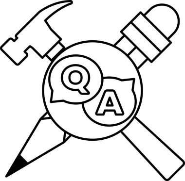 Beyaz arka planda bir çekiç ve bir kalem var. Çekiç sol tarafta, kalem de sağ taraftadır. Görüntü siyah ve beyaz.