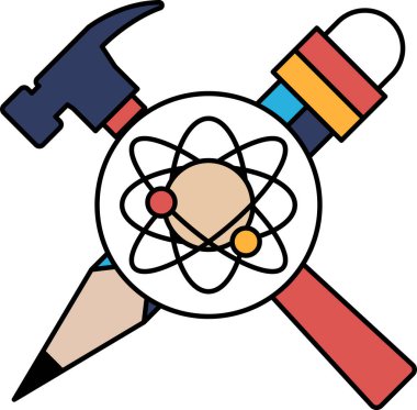 Bir çekiç, kalem ve bir ingiliz anahtarı daire şeklinde birbirine çekilir. Yaratıcılık ve yenilik kavramı, bu araçların inşa ve oluşturma sürecinde sıklıkla kullanıldığı gibi