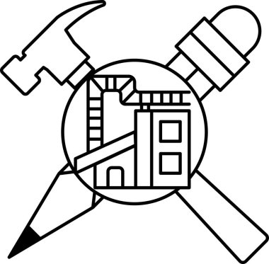 Bir çekiç, bir kalem ve bir ingiliz anahtarı hepsi siyah çizilmiş. Görüntü, inşaat ve inşa fikrini ileten basit, minimalist bir tasarım. Siyahın kullanımı