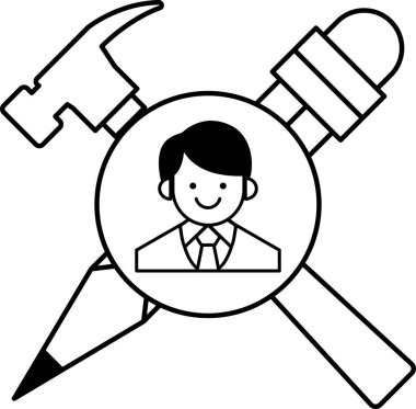 Bir adam çemberin ortasında elinde çekiç ve yanında kalemle gülümsüyor.