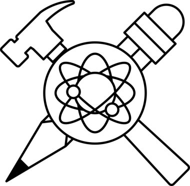 Beyaz arka planda bir çekiç ve bir kalem çizilir. Kalem çekicin sol tarafına, çekiç de kalemin sağ tarafına yerleştirilir.