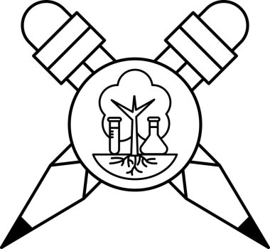 Ortasında ağaç olan çaprazlanmış bir çift kalem. Kalemler ağacın her iki tarafına yerleştiriliyor ve olay yerinde etrafa saçılmış birkaç şişe var. Sahne yaratıcılıktır.