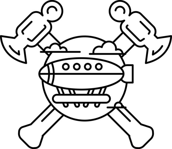 Логотип "Череп и перекрещенные кости" с ракетой. Череп и перекрестные кости держат молоток и топор.