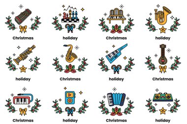 Müzik enstrümanları ve sanat tarzında Noel tatili konsepti.