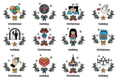 Bir dizi Noel ve bayram temalı simgeler