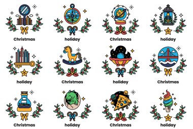 Bir dizi Noel ve bayram temalı simgeler