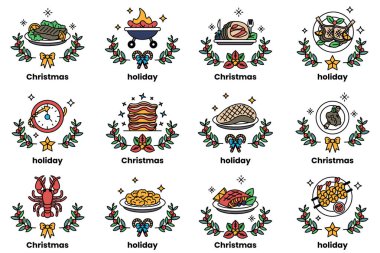 Bir dizi Noel temalı yemek çizimleri.