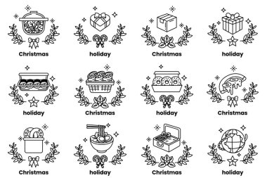 Bir dizi Noel temalı yemek çizimleri.