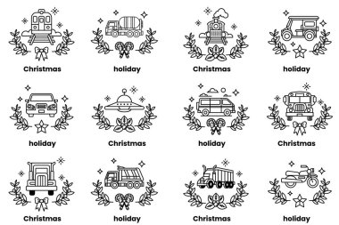 Araç konsepti ve Noel tatili konseptinde sanat tarzında bir çizim.