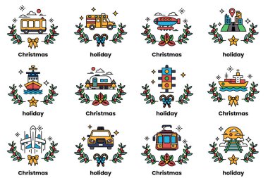 Araç konsepti ve Noel tatili konseptinde sanat tarzında bir çizim.