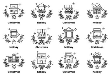 Mağazalar ve Noel tatilleri konseptinde sanat tarzında bir çizim.