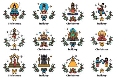 Asya kültürü ve Noel tatili kavramının sanat tarzında bir çizimi.