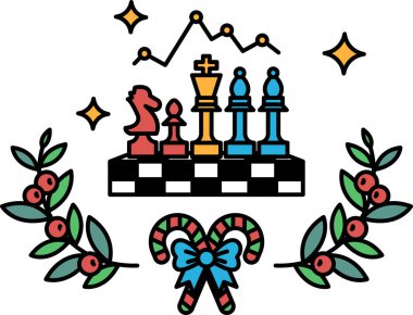 Yaprak ve şeker kamışlı bir satranç tahtasının siyah beyaz görüntüsü.