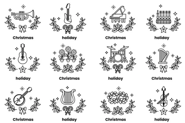 Müzik enstrümanları ve sanat tarzında Noel tatili konsepti.
