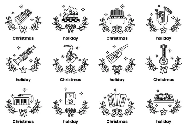Müzik enstrümanları ve sanat tarzında Noel tatili konsepti.
