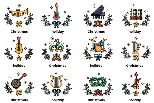 Müzik enstrümanları ve sanat tarzında Noel tatili konsepti.