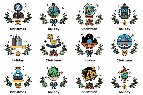 Bir dizi Noel ve bayram temalı simgeler