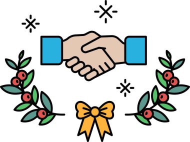 Yaprak çelenginde iki kişi arasındaki bir tokalaşma gösterilir. Birlik ve işbirliği kavramı