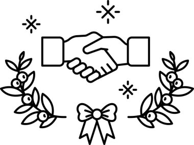 Yaprak çelenginde iki kişi arasındaki bir tokalaşma gösterilir. Birlik ve işbirliği kavramı