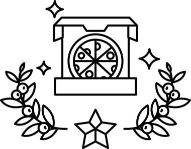 İçinde pizza olan bir pizza kutusu. Pizza dilimlere bölündü. Kutu yapraklı bir arka plana yerleştirilir.