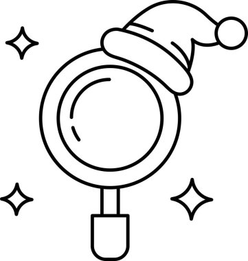 Üzerinde Noel Baba şapkası olan bir büyüteç resmi. Şapka bir yıldız ve bir kar tanesiyle süslenmiş.