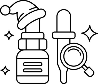 Şırınganın yanında bir şişe ilaç var. Şişe Noel Baba şapkasıyla süslenmiş.