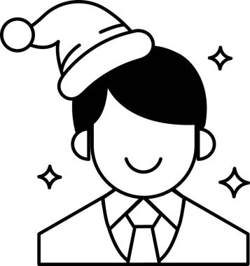 Siyah şapkalı ve kravatlı beyaz gömlekli bir adam. Gülümsüyor ve Noel şapkası takıyor.