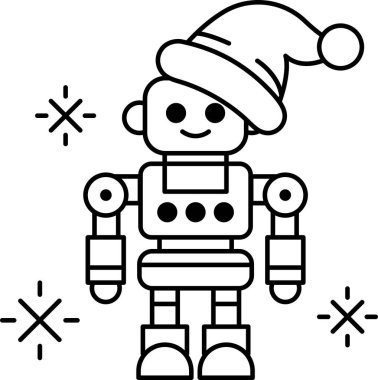 Bir robot şapka takıyor ve kar fırtınasında duruyor. Robot gülümsüyor ve mutlu.