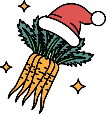 Üzerinde havuç şapkası olan bir şapka takan bir havuç resmi. Havuç şapkası yıldızlarla süslenir ve havuç şapkası da yıldızlarla süslenir. Çizimin tuhaf bir yanı var.