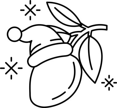 Üzerinde şapka olan bir meyve çizimi. Meyve mangodur.