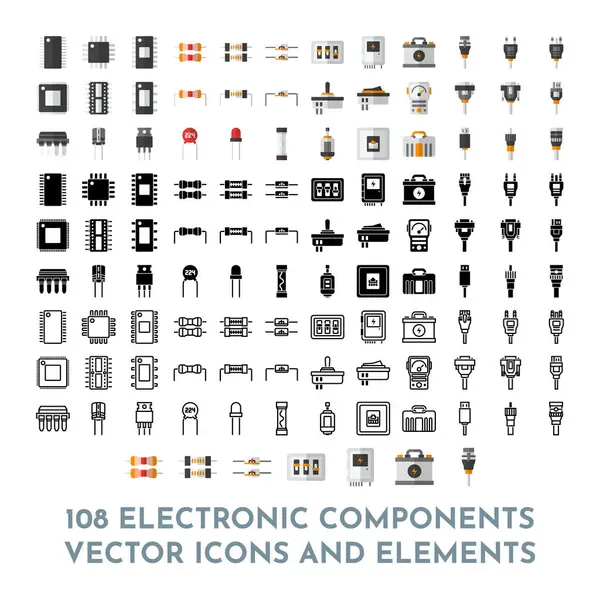 108 Electronic Components Πακέτο Διανυσματικών Εικόνων Και Στοιχεία Royalty Free Διανύσματα Αρχείου