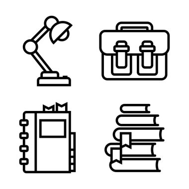 4 to School Vektör Ana Hattı Simge Paketi ve Element