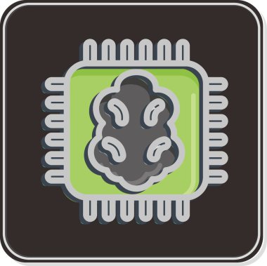 Simge Yapay Zekası. Makine Öğrenme sembolüyle ilgili. Parlak stil. Basit dizayn edilebilir. Basit bir çizim. Basit vektör simgeleri