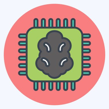 Simge Yapay Zekası. Makine Öğrenme sembolüyle ilgili. renk arkadaşı stili. Basit dizayn edilebilir. Basit bir çizim. Basit vektör simgeleri