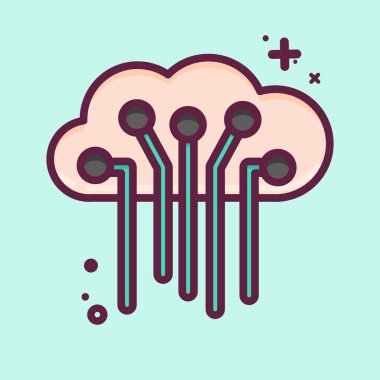 Şeylerin ikon interneti. Makine Öğrenme sembolüyle ilgili. MBE tarzı. Basit dizayn edilebilir. Basit bir çizim. Basit vektör simgeleri