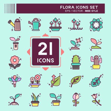 Icon Flora 'yı ayarladı. Flora sembolüyle ilgili. MBE tarzı. Basit bir çizim. Bitki. Meşe ağacı. Yaprak. gül