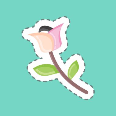 Çıkartma çizgisi Rose 'u kesti. Flora sembolüyle ilgili. Basit bir çizim. Bitki. Meşe ağacı. Yaprak. gül