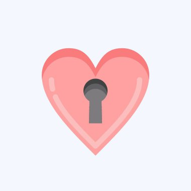 Simge Kilidi Kalbi. Sevgililer Günü sembolüyle ilgili. Düz stil. Basit dizayn edilebilir. Basit resimleme