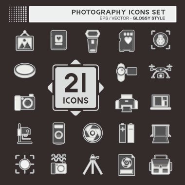 Simge Ayarlı Fotoğrafçılık. Fotoğrafçılık sembolüyle ilgili. Parlak stil. Basit dizayn edilebilir. Basit resimleme