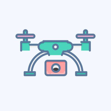 Simge robotu ve hava görüntüleme. Fotoğrafçılık sembolüyle ilgili. Karalama stili. Basit dizayn edilebilir. Basit resimleme