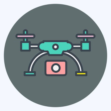 Simge robotu ve hava görüntüleme. Fotoğrafçılık sembolüyle ilgili. renk arkadaşı stili. Basit dizayn edilebilir. Basit resimleme