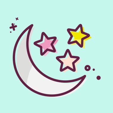 Simge Ay ve Yıldızlar. Yıldızların sembolüyle ilgili. MBE tarzı. Basit dizayn edilebilir. Basit bir çizim. Basit vektör simgeleri