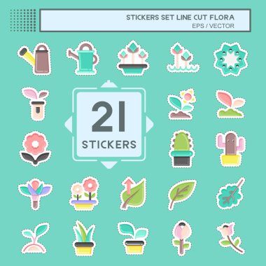 Etiket kesiği Flora 'yı belirledi. Flora sembolüyle ilgili. Basit bir çizim. Bitki. Meşe ağacı. Yaprak. gül