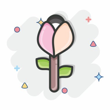 Flora sembolüyle ilişkili Icon Rose 2. Çizgi roman tarzı. Basit bir çizim. Bitki. Meşe ağacı. Yaprak. gül