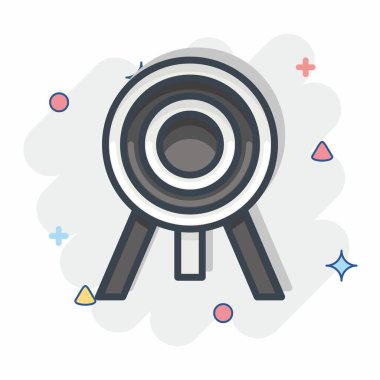 İkona Bullseye. Spor Malzemeleri sembolüyle ilgili. Çizgi roman. Basit dizayn edilebilir. Basit resimleme