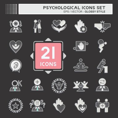 Icon Set Psychological. related to Psychological symbol. Glossy Style. simple illustration. emotions, empathy, assistance