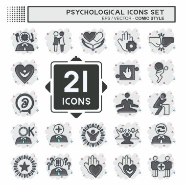 Icon Set Psychological. related to Psychological symbol. Comic Style. simple illustration. emotions, empathy, assistance